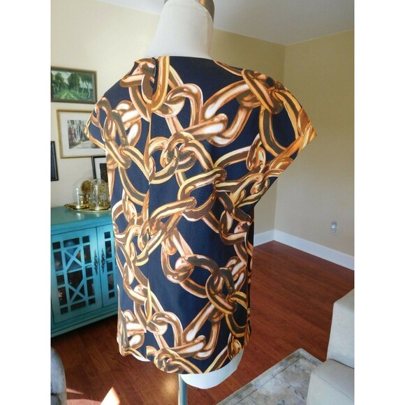 Gorgeous TRINA TURK "Carola Blouse" Chain Print Cap Sleeve Crew Neck Blouse P - Picture 9 of 10